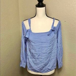 Striped blue ladies top with cold shoulders